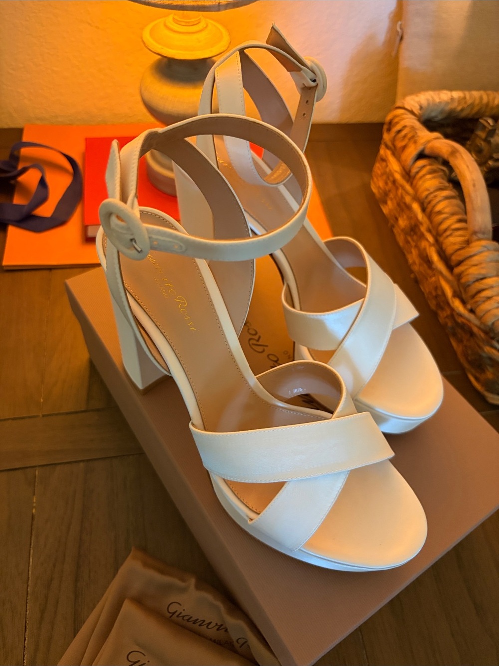 Gianvito Rossi Ivory Ankle-Strap Block Heel Sandals